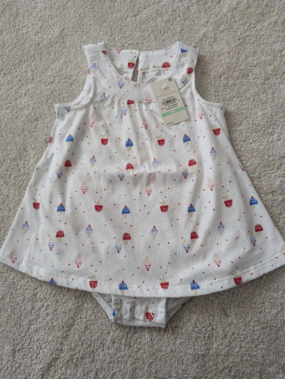 First Impression Baby Girls' White Ice cream Print Tank Bodysuit